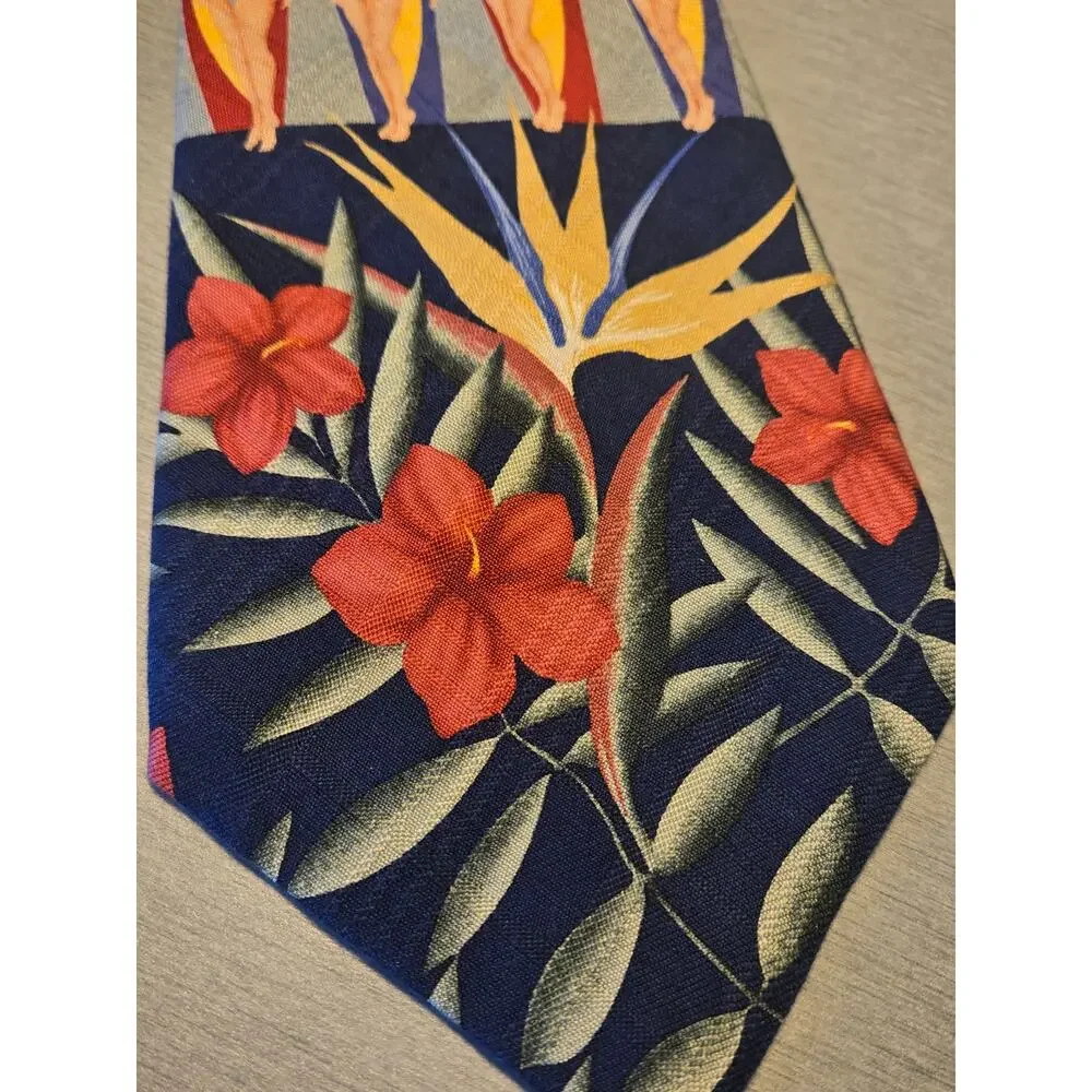 Tommy Bahama 100% Silk Necktie. Tropical Pinup girls and Surfboards